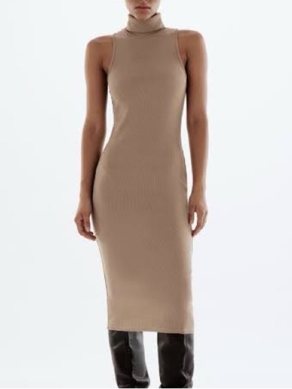 Zara Ribbed Sleeveless Turtleneck Midi Dress Size S